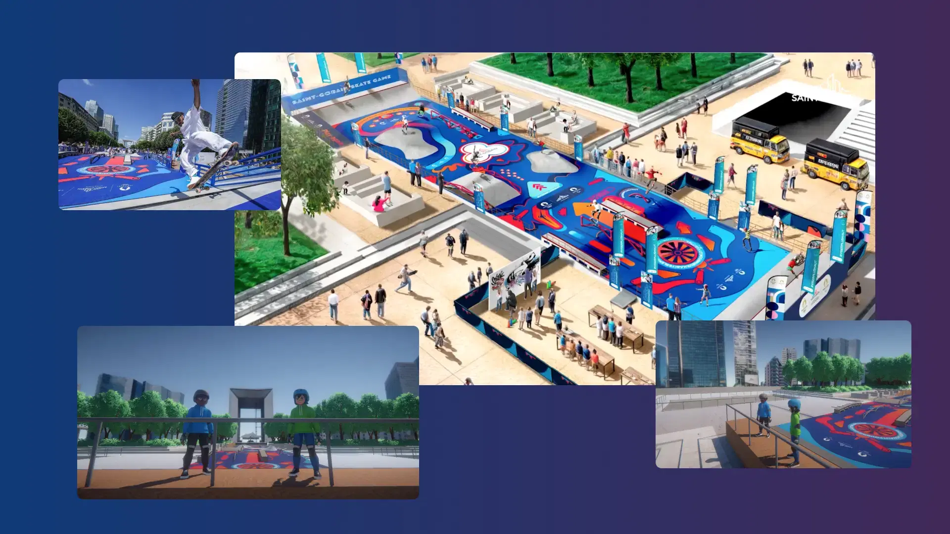 Screenshots from the Skateboard park video game developed by Darwin Digital for a client